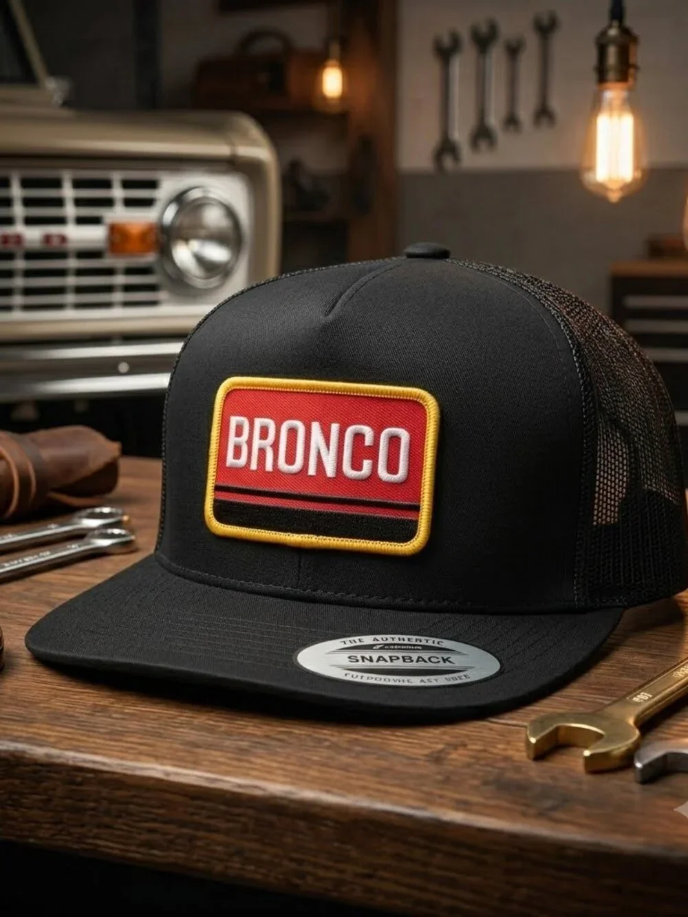 Retro Bronco Embroidered Patch Trucker Hat Yupoong Flat Bill Snapback Cap 80s